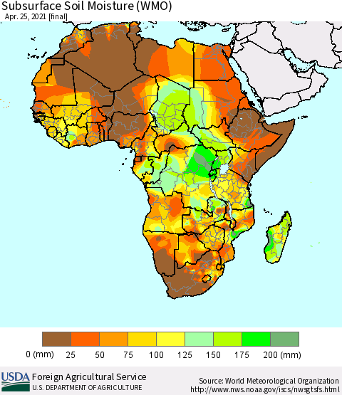 Africa Subsurface Soil Moisture (WMO) Thematic Map For 4/19/2021 - 4/25/2021