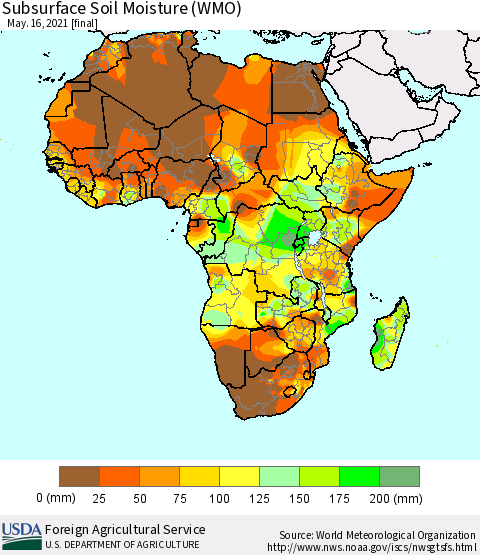 Africa Subsurface Soil Moisture (WMO) Thematic Map For 5/10/2021 - 5/16/2021