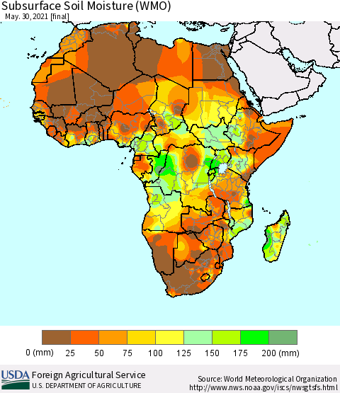 Africa Subsurface Soil Moisture (WMO) Thematic Map For 5/24/2021 - 5/30/2021