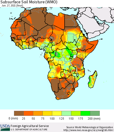 Africa Subsurface Soil Moisture (WMO) Thematic Map For 6/21/2021 - 6/27/2021
