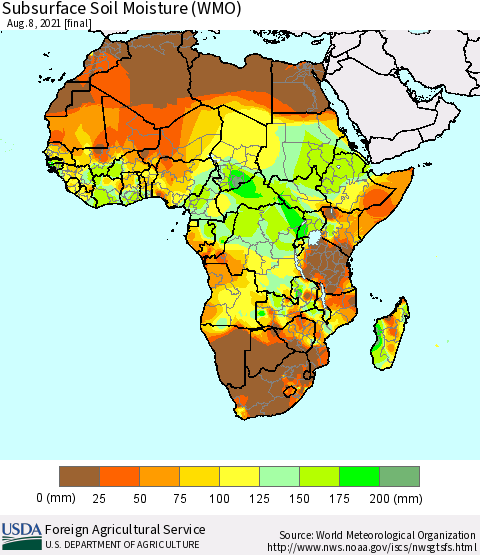 Africa Subsurface Soil Moisture (WMO) Thematic Map For 8/2/2021 - 8/8/2021