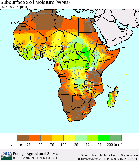 Africa Subsurface Soil Moisture (WMO) Thematic Map For 8/9/2021 - 8/15/2021
