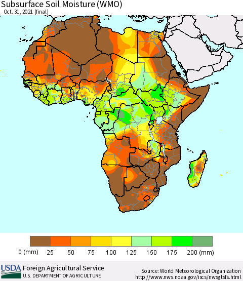 Africa Subsurface Soil Moisture (WMO) Thematic Map For 10/25/2021 - 10/31/2021