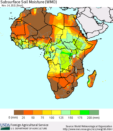 Africa Subsurface Soil Moisture (WMO) Thematic Map For 11/8/2021 - 11/14/2021
