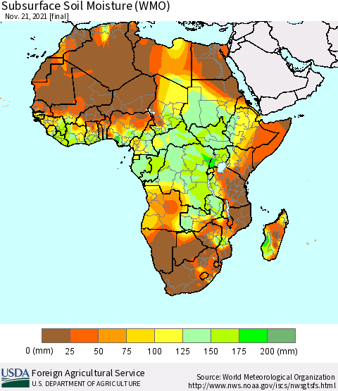 Africa Subsurface Soil Moisture (WMO) Thematic Map For 11/15/2021 - 11/21/2021