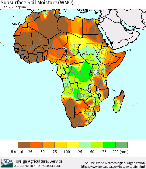Africa Subsurface Soil Moisture (WMO) Thematic Map For 12/27/2021 - 1/2/2022