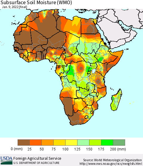 Africa Subsurface Soil Moisture (WMO) Thematic Map For 1/3/2022 - 1/9/2022