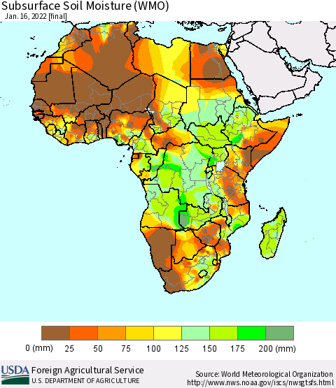 Africa Subsurface Soil Moisture (WMO) Thematic Map For 1/10/2022 - 1/16/2022