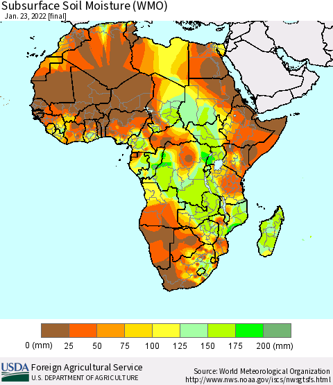 Africa Subsurface Soil Moisture (WMO) Thematic Map For 1/17/2022 - 1/23/2022