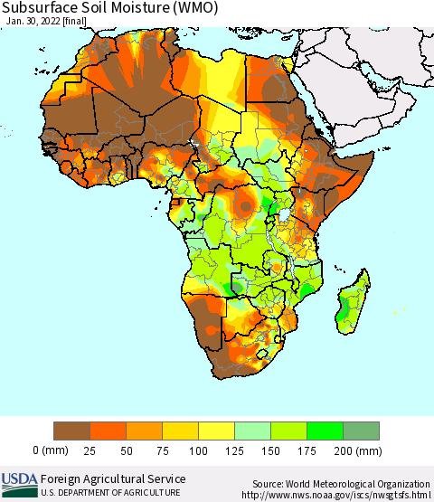 Africa Subsurface Soil Moisture (WMO) Thematic Map For 1/24/2022 - 1/30/2022