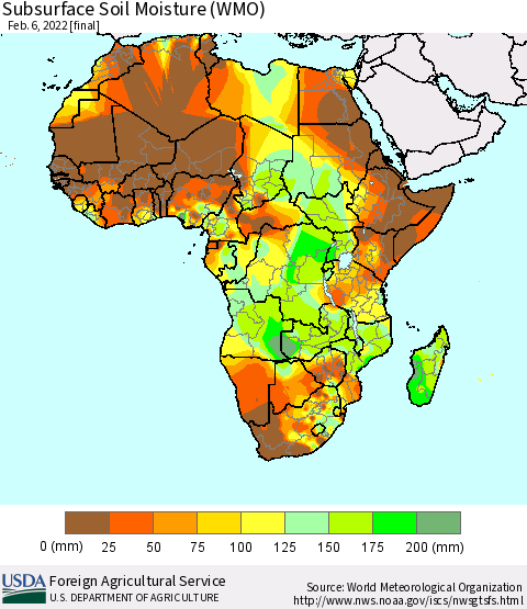 Africa Subsurface Soil Moisture (WMO) Thematic Map For 1/31/2022 - 2/6/2022