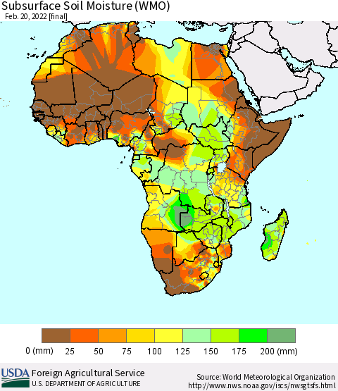 Africa Subsurface Soil Moisture (WMO) Thematic Map For 2/14/2022 - 2/20/2022