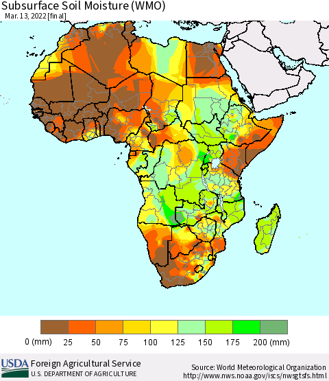 Africa Subsurface Soil Moisture (WMO) Thematic Map For 3/7/2022 - 3/13/2022