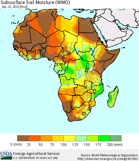 Africa Subsurface Soil Moisture (WMO) Thematic Map For 4/4/2022 - 4/10/2022