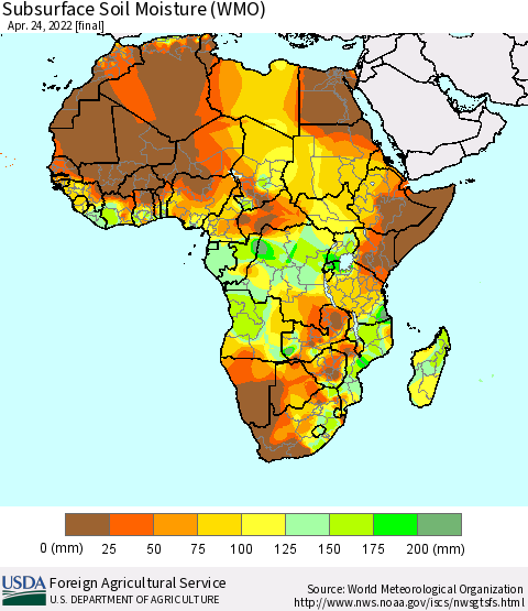 Africa Subsurface Soil Moisture (WMO) Thematic Map For 4/18/2022 - 4/24/2022