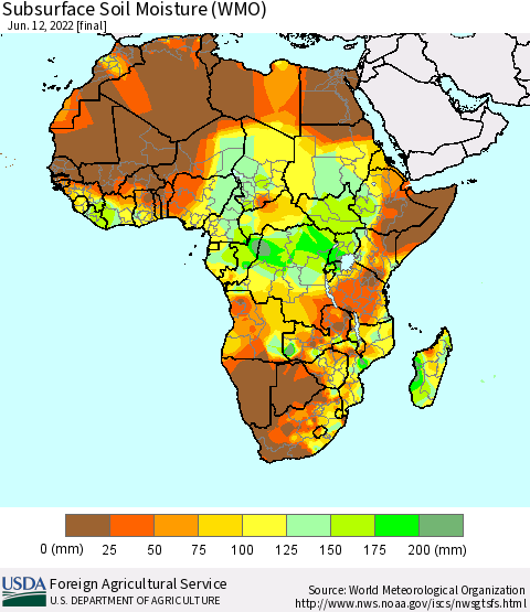 Africa Subsurface Soil Moisture (WMO) Thematic Map For 6/6/2022 - 6/12/2022