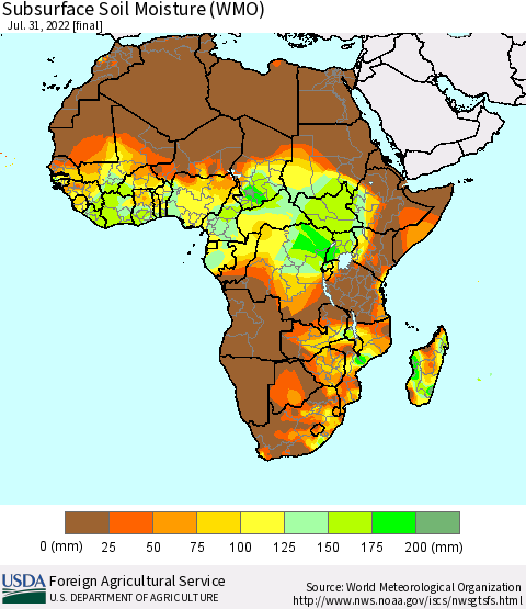 Africa Subsurface Soil Moisture (WMO) Thematic Map For 7/25/2022 - 7/31/2022