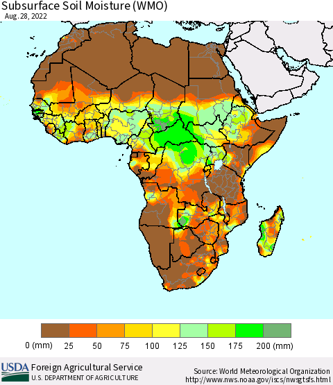 Africa Subsurface Soil Moisture (WMO) Thematic Map For 8/22/2022 - 8/28/2022