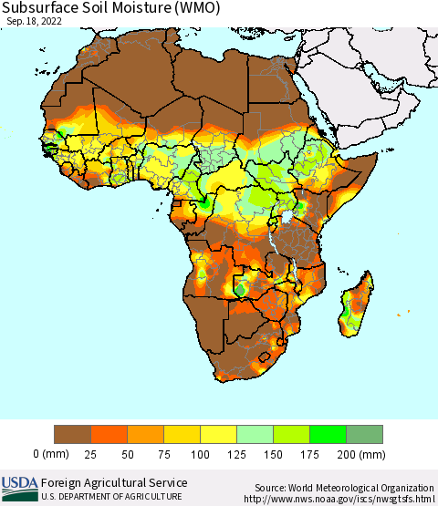 Africa Subsurface Soil Moisture (WMO) Thematic Map For 9/12/2022 - 9/18/2022