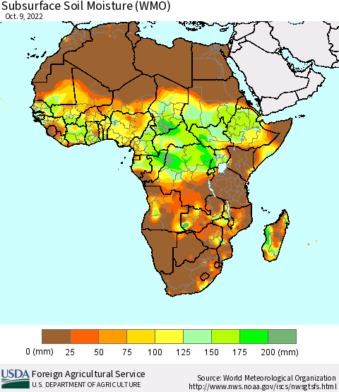 Africa Subsurface Soil Moisture (WMO) Thematic Map For 10/3/2022 - 10/9/2022
