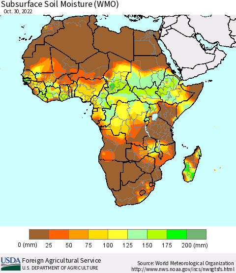 Africa Subsurface Soil Moisture (WMO) Thematic Map For 10/24/2022 - 10/30/2022