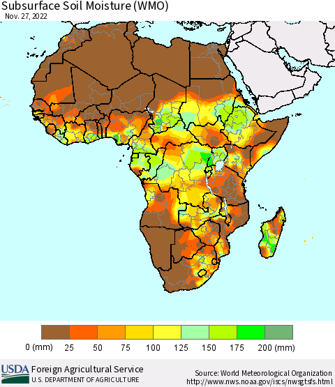 Africa Subsurface Soil Moisture (WMO) Thematic Map For 11/21/2022 - 11/27/2022