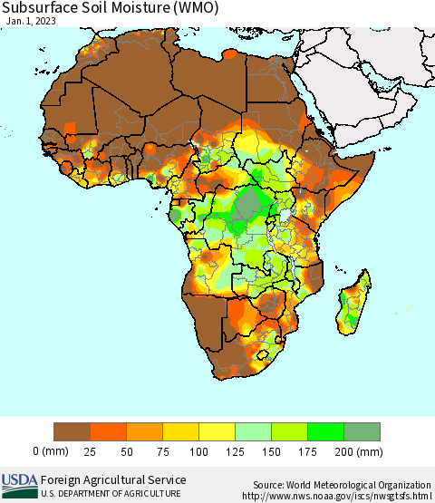 Africa Subsurface Soil Moisture (WMO) Thematic Map For 12/26/2022 - 1/1/2023