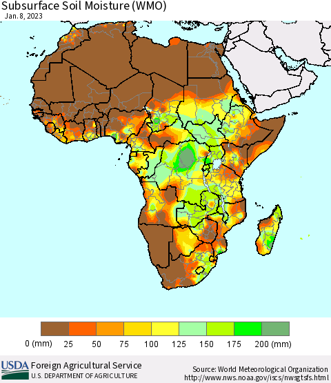 Africa Subsurface Soil Moisture (WMO) Thematic Map For 1/2/2023 - 1/8/2023