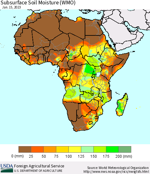 Africa Subsurface Soil Moisture (WMO) Thematic Map For 1/9/2023 - 1/15/2023