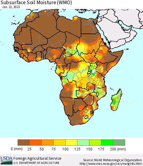Africa Subsurface Soil Moisture (WMO) Thematic Map For 1/16/2023 - 1/22/2023