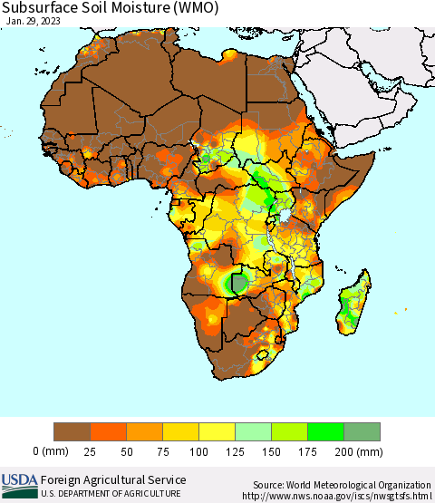 Africa Subsurface Soil Moisture (WMO) Thematic Map For 1/23/2023 - 1/29/2023