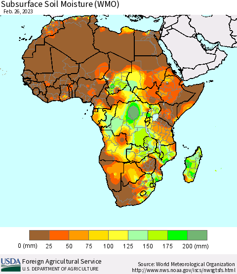 Africa Subsurface Soil Moisture (WMO) Thematic Map For 2/20/2023 - 2/26/2023