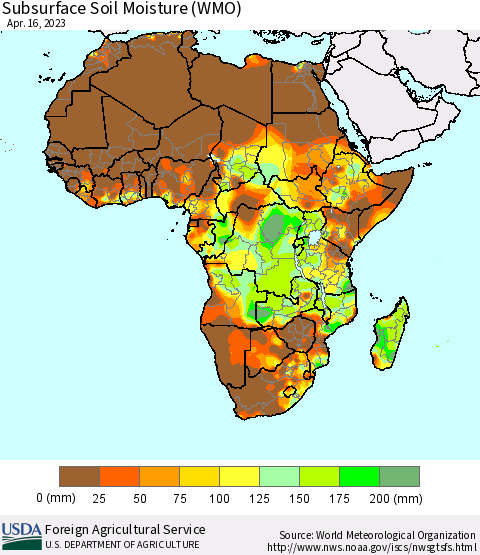 Africa Subsurface Soil Moisture (WMO) Thematic Map For 4/10/2023 - 4/16/2023