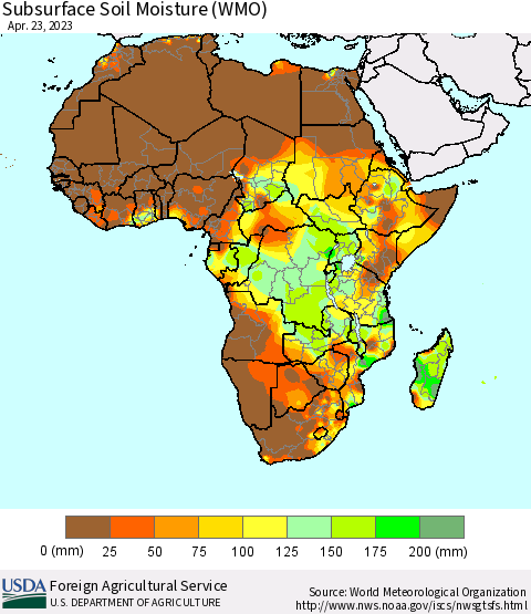 Africa Subsurface Soil Moisture (WMO) Thematic Map For 4/17/2023 - 4/23/2023