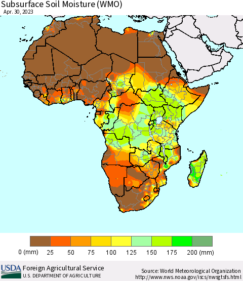 Africa Subsurface Soil Moisture (WMO) Thematic Map For 4/24/2023 - 4/30/2023