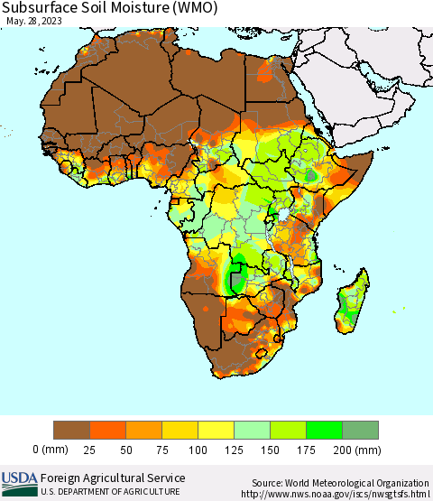 Africa Subsurface Soil Moisture (WMO) Thematic Map For 5/22/2023 - 5/28/2023