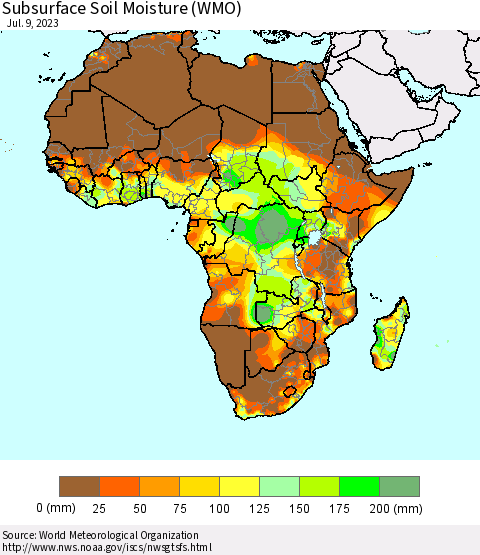 Africa Subsurface Soil Moisture (WMO) Thematic Map For 7/3/2023 - 7/9/2023