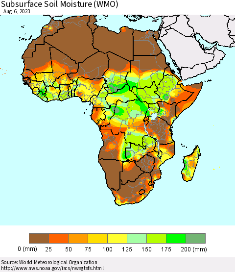 Africa Subsurface Soil Moisture (WMO) Thematic Map For 7/31/2023 - 8/6/2023