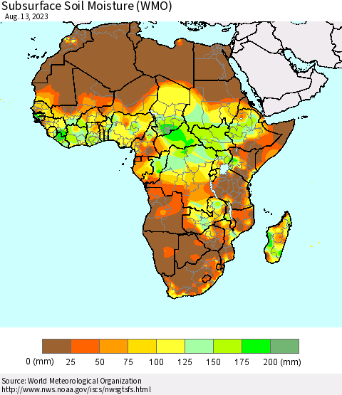 Africa Subsurface Soil Moisture (WMO) Thematic Map For 8/7/2023 - 8/13/2023