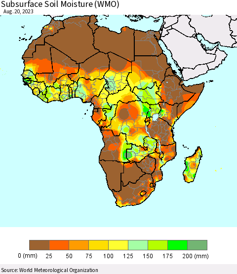 Africa Subsurface Soil Moisture (WMO) Thematic Map For 8/14/2023 - 8/20/2023