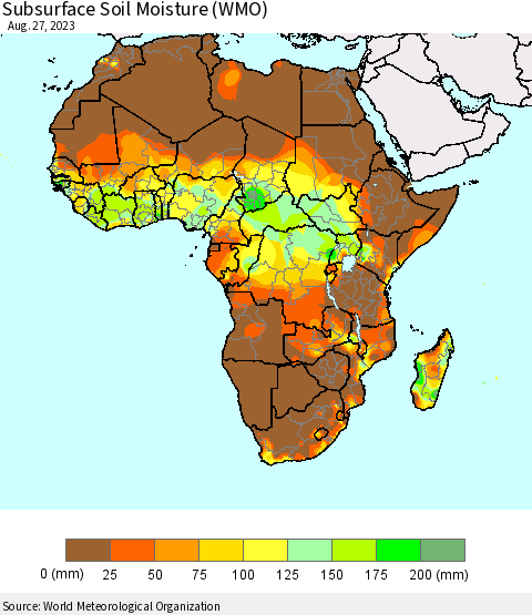 Africa Subsurface Soil Moisture (WMO) Thematic Map For 8/21/2023 - 8/27/2023