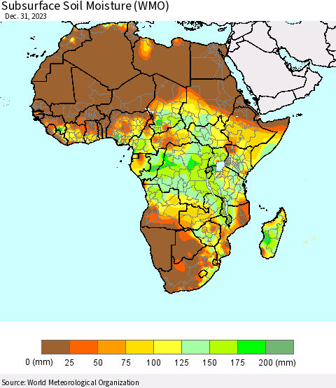 Africa Subsurface Soil Moisture (WMO) Thematic Map For 12/25/2023 - 12/31/2023