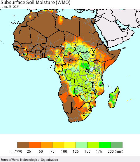 Africa Subsurface Soil Moisture (WMO) Thematic Map For 1/22/2024 - 1/28/2024
