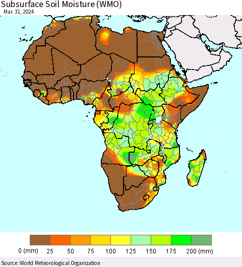 Africa Subsurface Soil Moisture (WMO) Thematic Map For 3/25/2024 - 3/31/2024