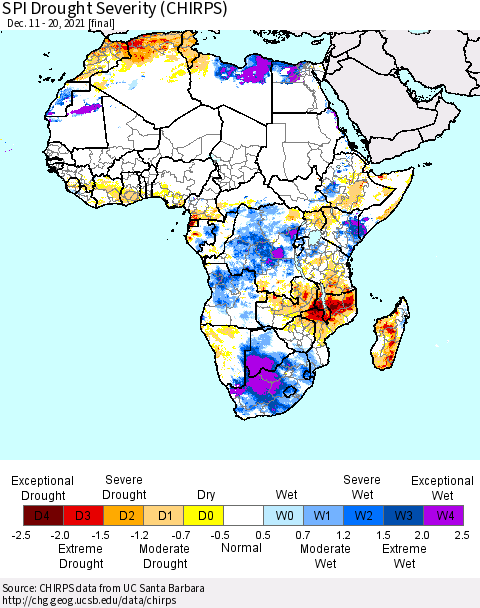 Africa SPI Drought Severity (CHIRPS) Thematic Map For 12/11/2021 - 12/20/2021