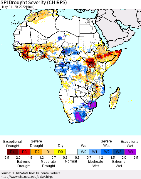 Africa SPI Drought Severity (CHIRPS) Thematic Map For 5/11/2022 - 5/20/2022