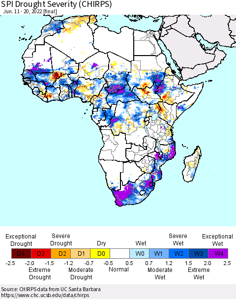 Africa SPI Drought Severity (CHIRPS) Thematic Map For 6/11/2022 - 6/20/2022