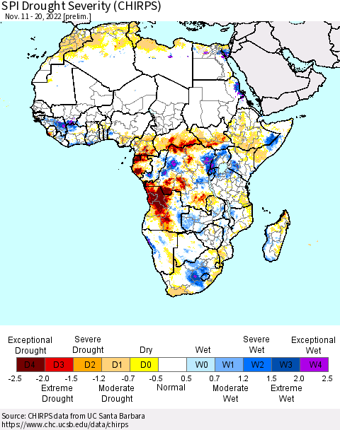 Africa SPI Drought Severity (CHIRPS) Thematic Map For 11/11/2022 - 11/20/2022