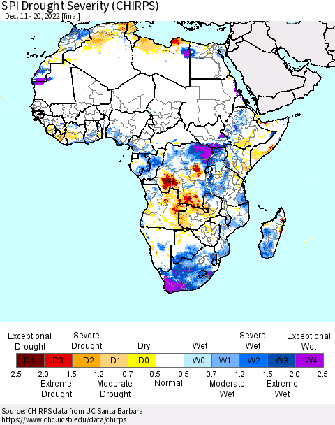 Africa SPI Drought Severity (CHIRPS) Thematic Map For 12/11/2022 - 12/20/2022