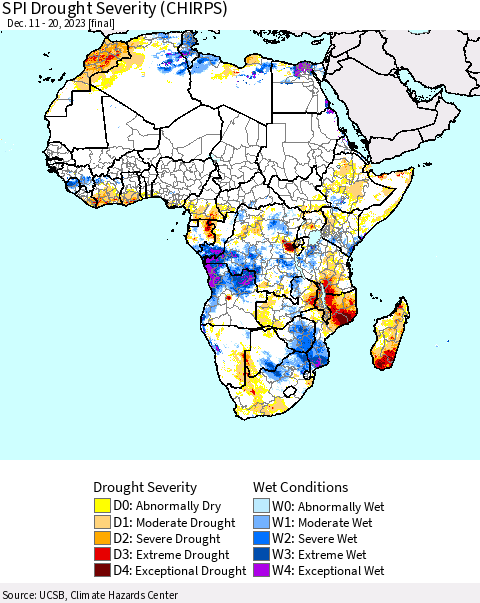 Africa SPI Drought Severity (CHIRPS) Thematic Map For 12/11/2023 - 12/20/2023